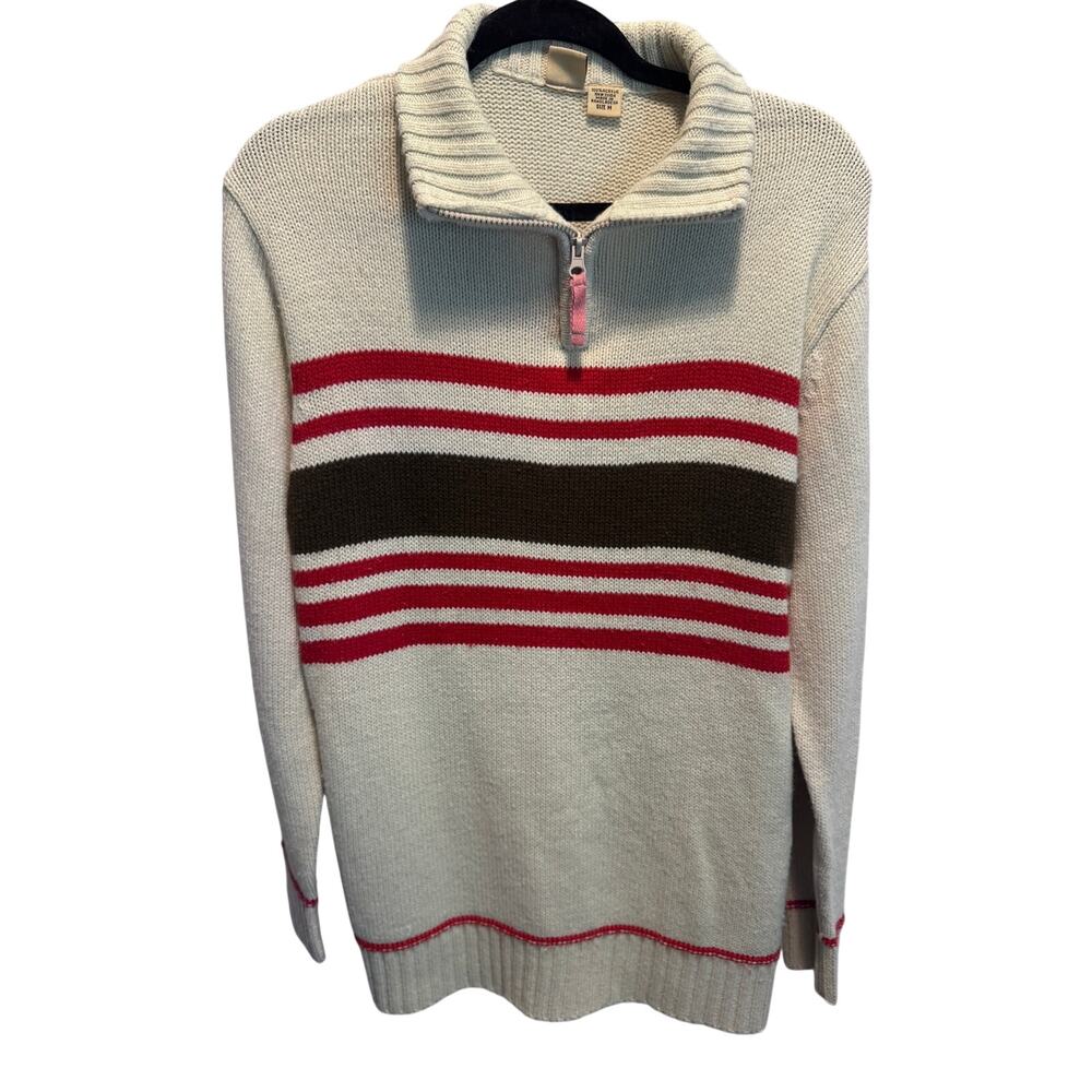 G-Brand Vintage Style Striped 1/4 Zip Knit Sweater Medium Cream Red‎ Brown Y2K